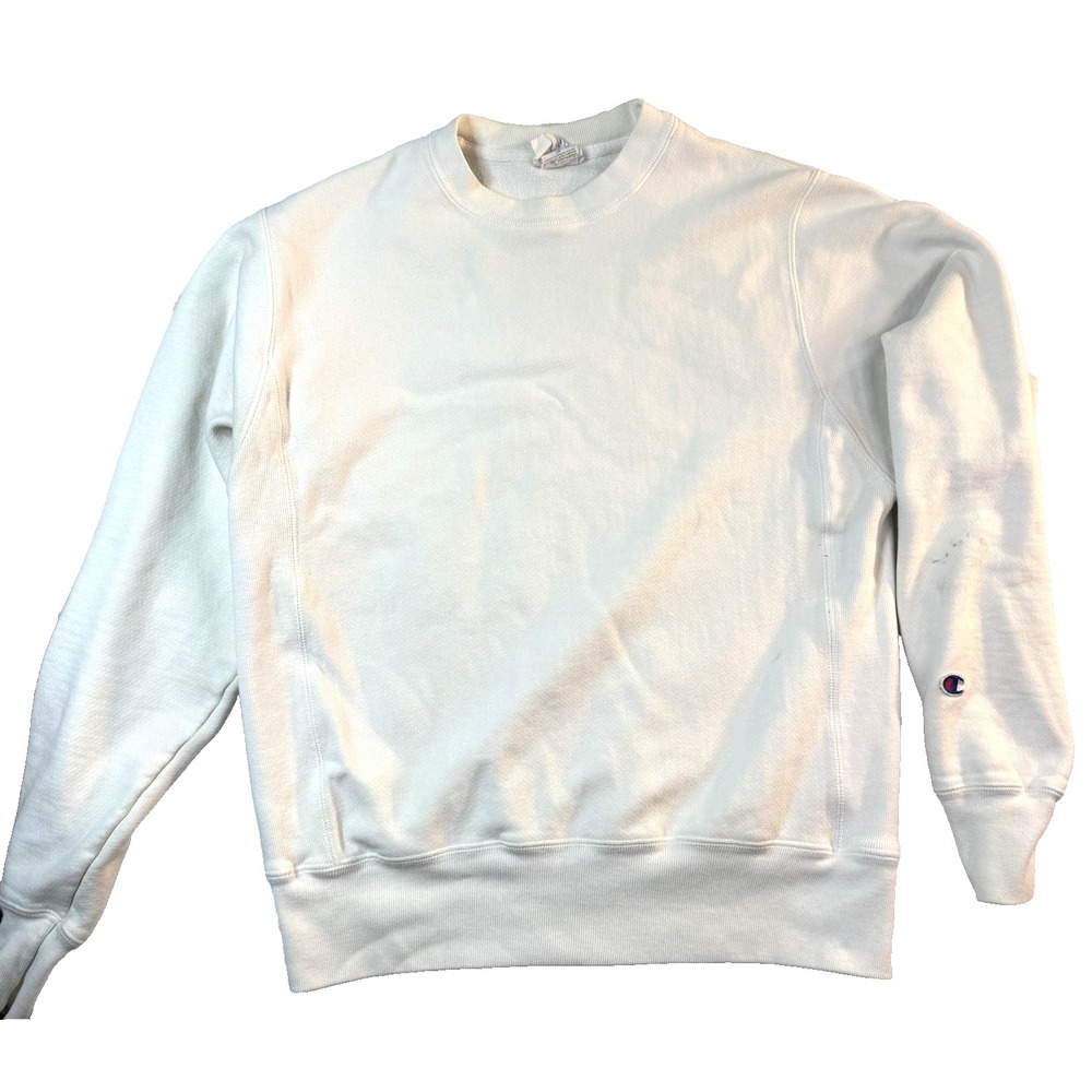 Champion Reverse Weave Y2K Sweatshirt Mens S Wht Crewneck Heavyweight Streetwear